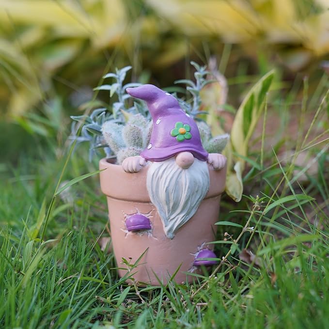 Easter - Spring Flower Pot - Gnome Pot - Easter Decoration - Cactus Succulents Unique Spring Decorative Purple Planter with Drainage Hole for Home Farmhouse Decor 3.25 x 3.5 x 5 in Newman House Studio