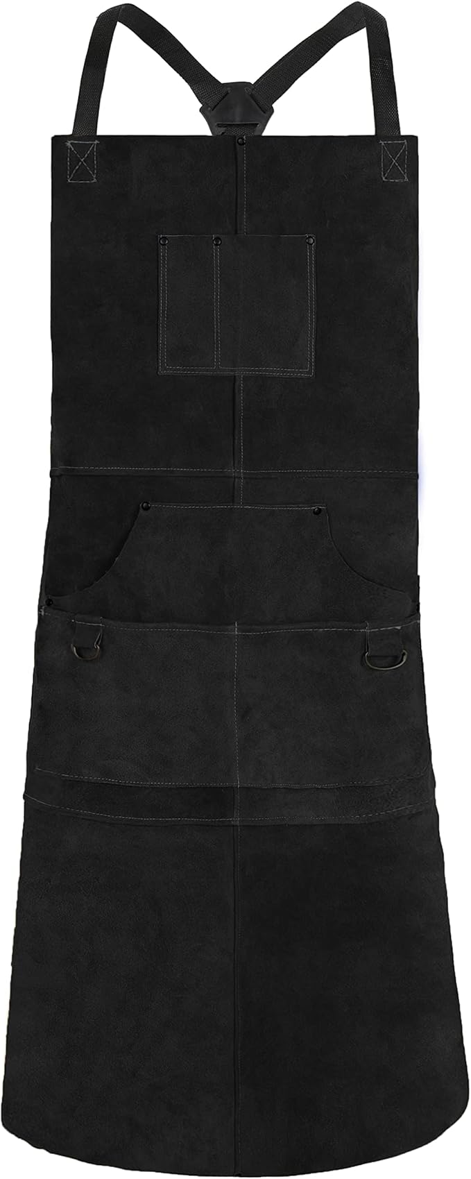 QeeLink Leather Welding Apron with 6 Pockets - Heat & Flame-Resistant Apron, 24'' X 42'', Adjustable M to XXXL (Black)