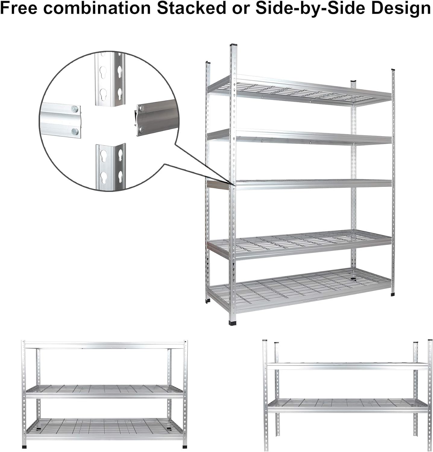 Amazon Basics 4000IBS Heavy Duty Adjustable Storage Shelving Unit, 5 Shelf, High-Grade Aluminum, Silver, 60 x 24 x 78 Inch