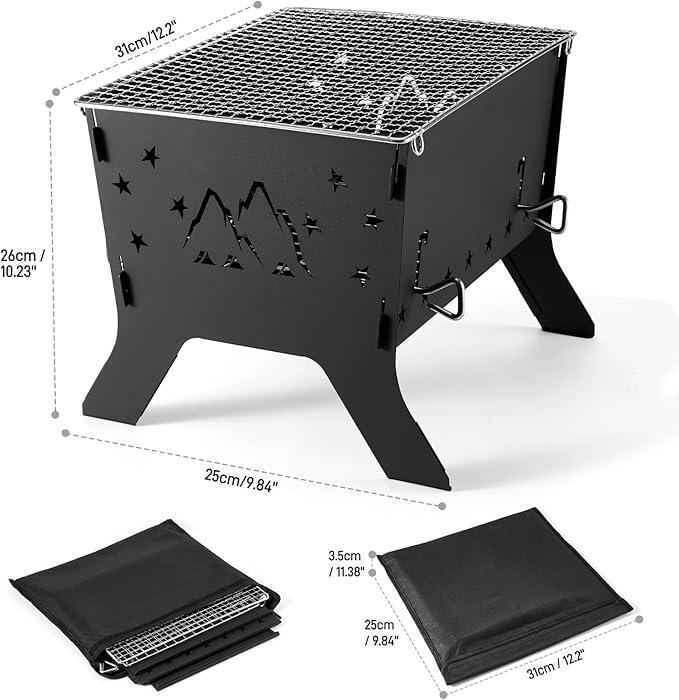 Odoland Camping Grill Portable Folding Charcoal Grills Backpacking BBQ Grill Campfire Grill with Carry Bag for Outdoor Cooking Hiking and Picnic