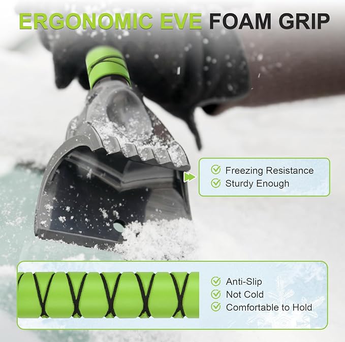 Yougfin Snow Brush with Ice Scraper 33 inch, 2 in 1 Extendable Snow Removal for Cars with Foam Grip and 360° Pivoting Brush Head, Heavy Duty Snow Cleaner for Auto Truck SUV