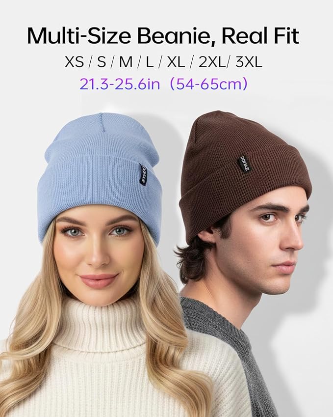 Zylioo Oversize Beanie Hats, XXL Big Size Ribbed Knit Cuffed Winter Hat for Cold Weather, Warm Skull Watch Cap