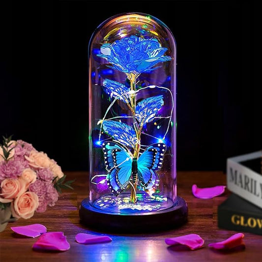 Valentines Day Gifts for Her,Valentines Day Rose Flowers Gifts for Mom Girlfriend Women Wife,Birthday Gifts for Women, Valentines for Her,Glass Flowers Light Up Rose Gifts for Mom,Blue Rose
