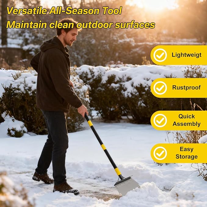 Garden Flat Shovel,74” Ice Scraper,Snow Shovel for Driveway, Stainless Steel Multifunctional Cleaning Shovels Chopper Floor Scraper for Outdoor Walkway Car Snow Ice Weeds Moss Removal