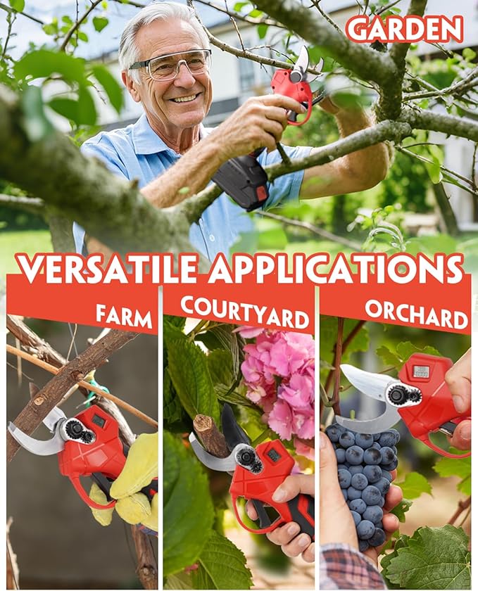 VEITORLD 20V Electric Pruning Shears, Garden Shears, 30mm 1.2'' Cutting Diameter Portable Cordless Branch Cutter Tree Trimmer with LCD Display＆Replaceable Blade (Included 2.0Ah Batteries)