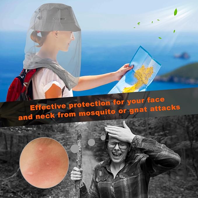 South to East Premium Mosquito Head Net for Insect 2 Pack, Ultra Large & Long, Extra Fine Holes, Fly & Bug Protection Gear for Camping, Hiking, Fishing, Gardening, Safari, Fit All Hats, Grey
