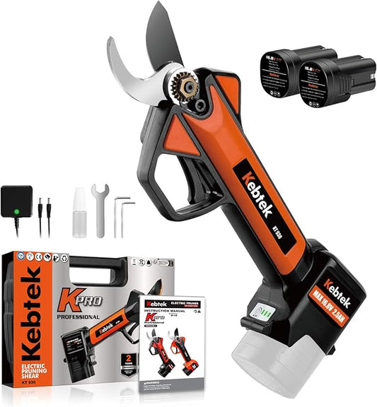 Electric Pruning Shear, Kebtek Cordless Electric Pruner Heavy Duty Electric Branch Cutter Brushless Motor with 2PCS 2500mAh 8-10H Working Time, 30mm (1.18 Inch) Cutting Diameter (KT930) Smooth-CUT