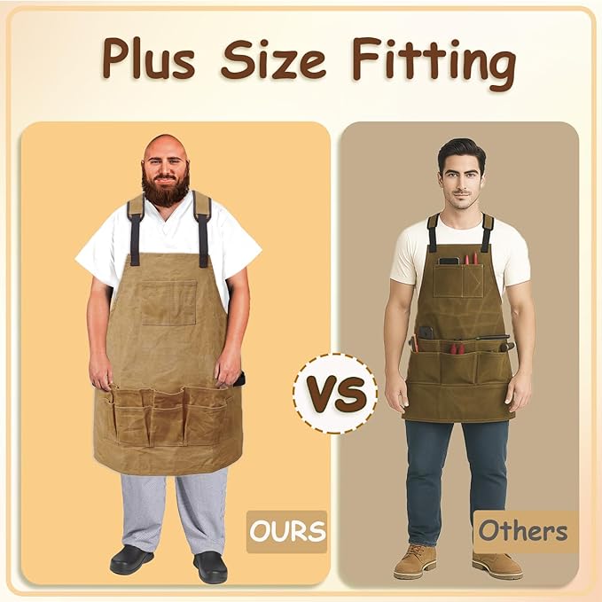 Urby Big and Tall Plus Size Work Apron: Flame Resistant Leather Welding Apron, Wood and Workshop Canvas. Butcher Rubber.