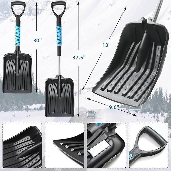 Extendable Snow Brush with Ice Scraper Telescopic Snow Shovel for Driveway Ice and Snow Removal Tool Kit for Car Truck Vehicle Emergency Use in Winter Snowy Storm (Shovel Brush Scraper Set)