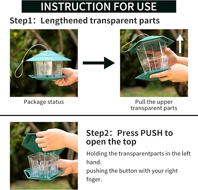 Solar Bird Feeder for Outdoors Hanging,Green Hanging Wild Bird Feeders with S Hook for Blue Bird, Cardinals, Finches,Wild Birds Seed Feeder, As Gift for Bird Lovers
