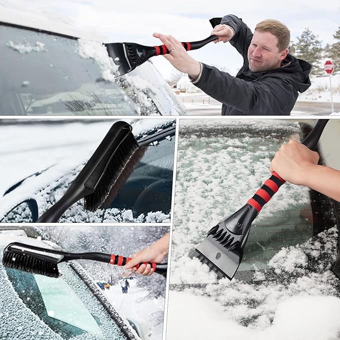 FOVAL 27" Ice Scraper Snow Brush, Wider Snow Scraper(4.73" Width) Snow Removal Car Brush with Comfortable Foam Grip for Cars, Trucks, SUVs, Windshield, Window - Winter Tool