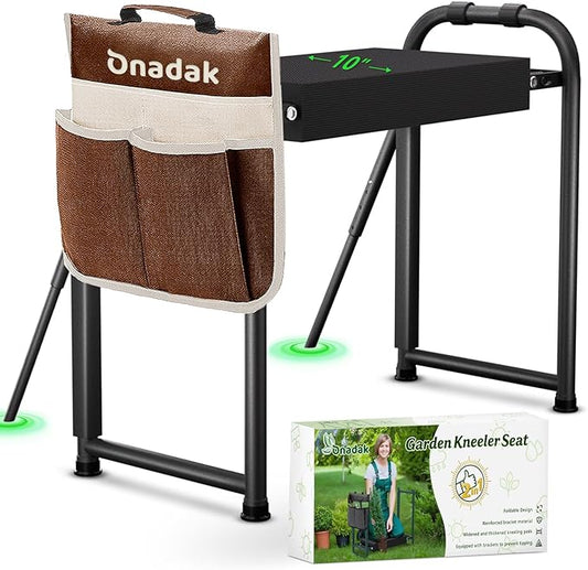 Heavy Duty Garden Kneeler and Seat for Elderly, 400lbs Capacity Foldable Gardening Stool with Support Legs & Thick Pad, Includes Large Tool Organizer Bag, Black