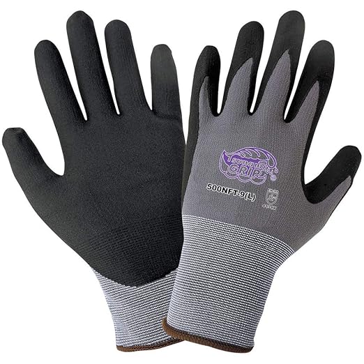 Global Glove 500NFT - Tsunami Grip New Foam Technology Nitrile Coated Gloves - Medium Case of 72 Pairs,Gray/Black