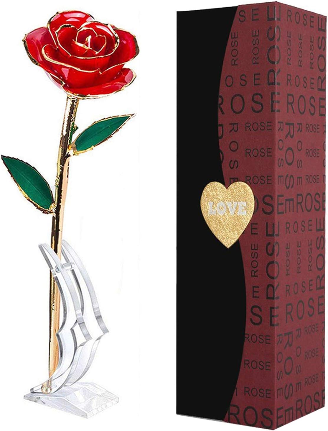 Suturun Gold Dipped Rose,24K Gold Rose with Transparent Stand,Real Long Stem Eternity Rose Flower Best for Her,Mom,Wife,Girlfriend,Anniversary,Mothers Day,Birthday,Valentine's,Wedding