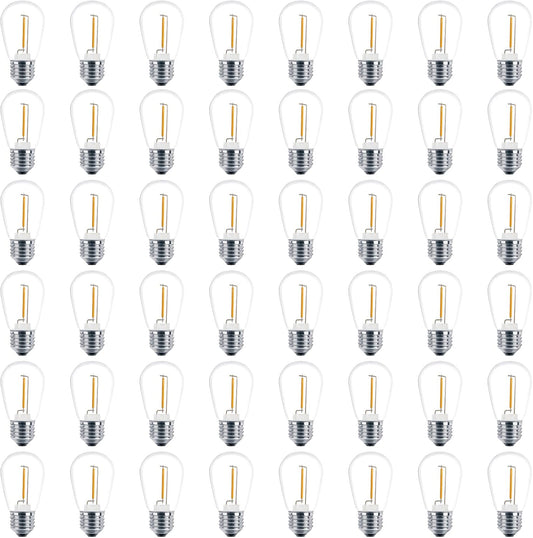 Meconard 48 Pack S14 LED String Light Bulbs, 1 Watt Shatterproof Replacement Bulbs for Patio Outdoor Sting Lights, E26 Medium Screw Base, Warm White 2200K, Non-Dimmable