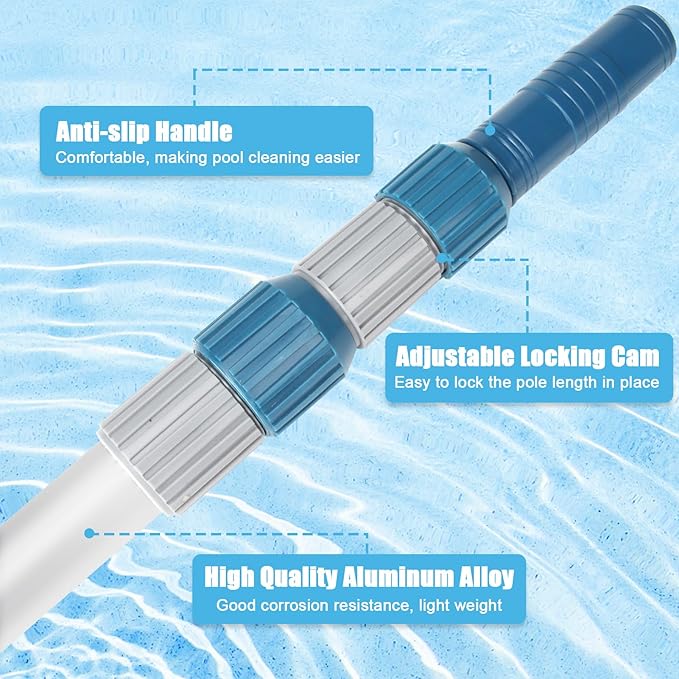 Professional 12 Foot Telescopic Aluminum Swimming Pool Pole - Attach Connect Skimmer Nets, Rakes, Brushes, Vacuum Heads Cleaning