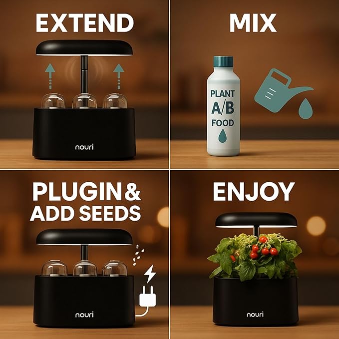 Nouri 5 Pod Smart Garden for Home Cooks with Heirloom Salad | Hydroponics Growing System Kit | LED Grow Lights | Indoor Gardening System | Herb Garden Planter Indoor Kit | Gifts for Women & Men