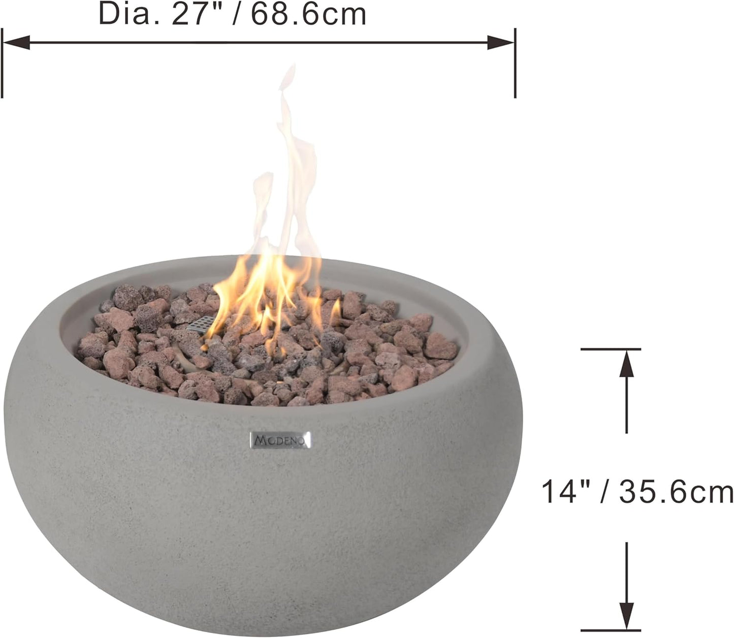 AMS Fireplace | Modeno Newbridge Package | Light Gray Liquid Propane Gas Fire Pit Table for Outside Patio Bundle with Tank Cover, & SS Burner Lid | Free Ice Bucket & Rubber Mat