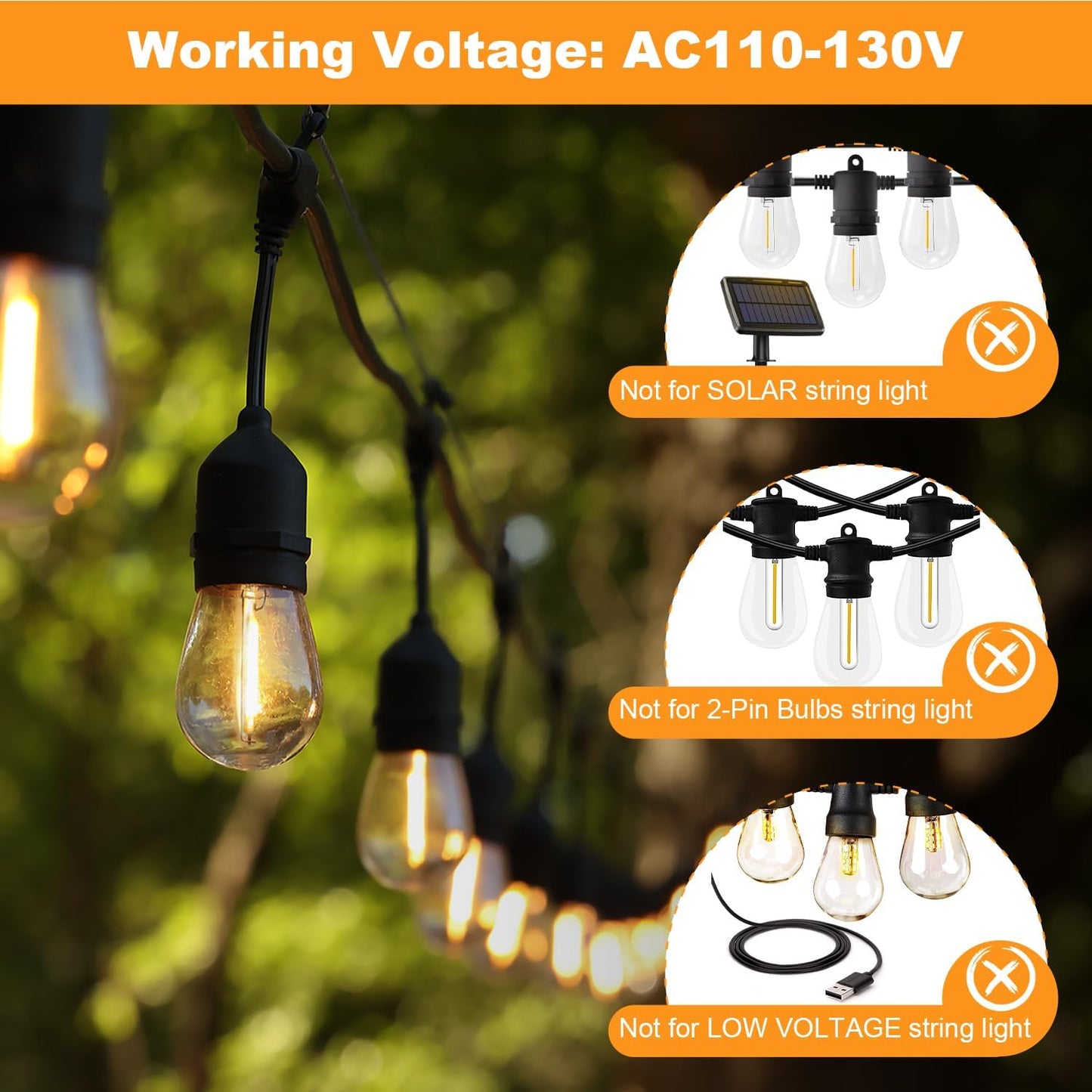BRIMAX 25 Pack 2W S14 Replacement LED Bulbs,2700K Soft Warm White, Shatterproof Waterproof Outdoor String Light Bulbs Dimmable,E26 Medium Base,Plastic Edison Bulbs for Patio Garden