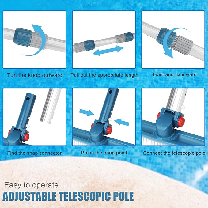 Professional 16 Foot Telescopic Aluminum Swimming Pool Pole - Attach Connect Skimmer Nets, Rakes, Brushes, Vacuum Heads Cleaning