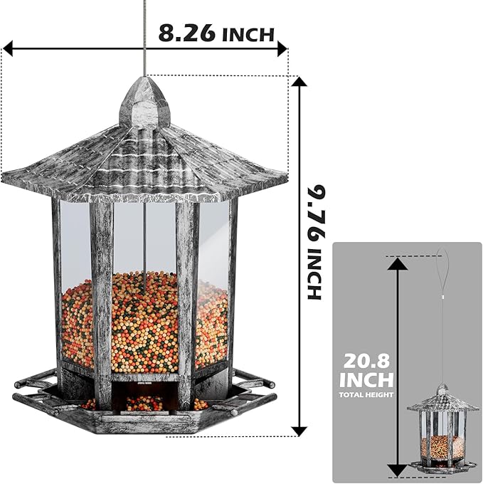 Birdream 2 Pack Bird Feeders for Outdoor, Retro Pagoda Design Fun Installation Bird Feeder, Attracting Wild Birds Chickadees Goldfinches Cardinals Finches and Sparrows - Retro Silver