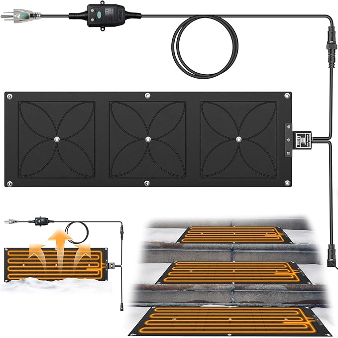 10" x 30" Heated Snow Melting Mat, 7mm Thickening Anti-Slip Rubber Snow and Ice Melting Mat, Electric Winter Heating Mat for Outdoor Steps,Stairs,Sidewalks,Walkways (Pack of 1)