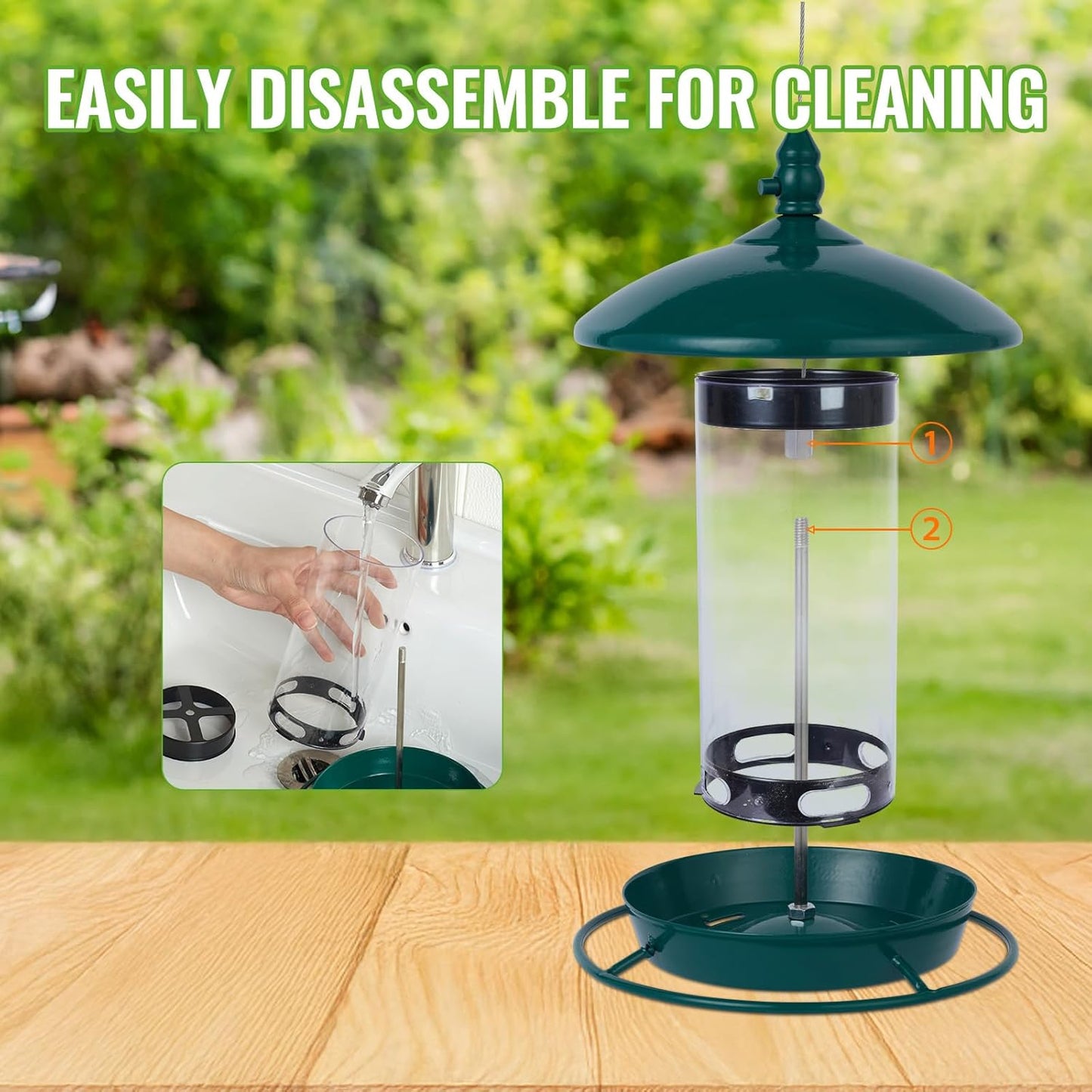 Metal Bird Feeder for Outside Hanging,Wild Bird Feeders for Cardinal, Large Roof and Tray - 6 Port