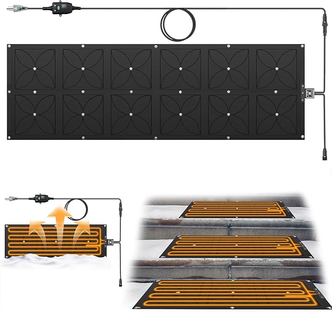 20" x 60" Heated Snow Melting Mat, 7mm Thickening Anti-Slip Rubber Snow and Ice Melting Mat, Electric Winter Heating Mat for Outdoor Steps,Stairs,Sidewalks,Walkways (Pack of 1)