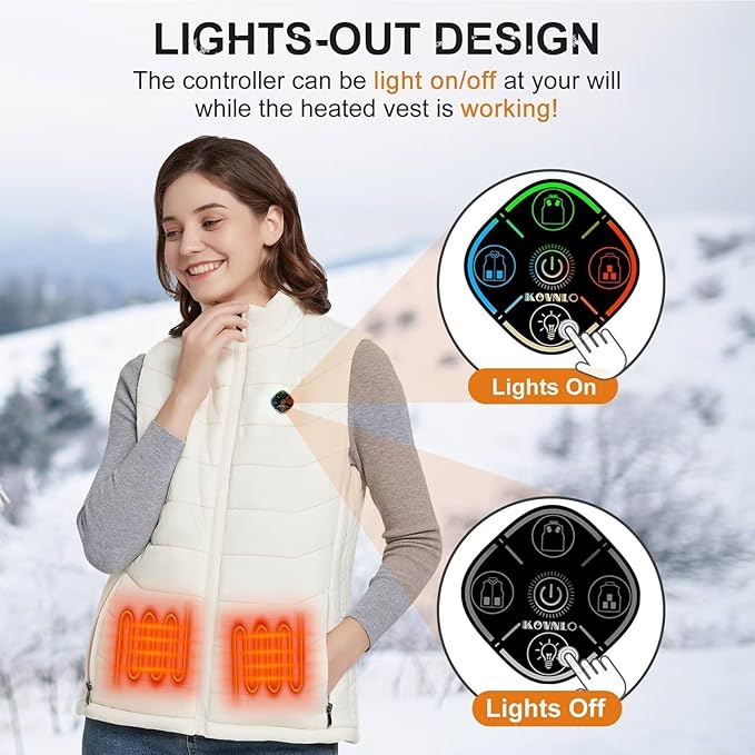 KOVNLO Heated Vest Women, (Battery Pack Not Included) Smart Controller With Lights-out, Electric Warming Heated Jackets