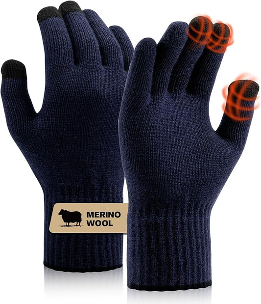 Merino Wool Gloves for Women Men, Touch Screen Warm Glove Liners Thermal Soft Knit Lining for Winter Running Hiking