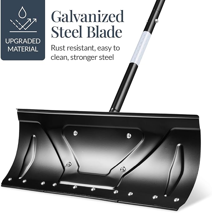 Best Choice Products 24in Galvanized Steel Blade Heavy-Duty Snow Pusher, Hand Plow for Snow Removal, Ergonomic Handle, Easy Storage - Black