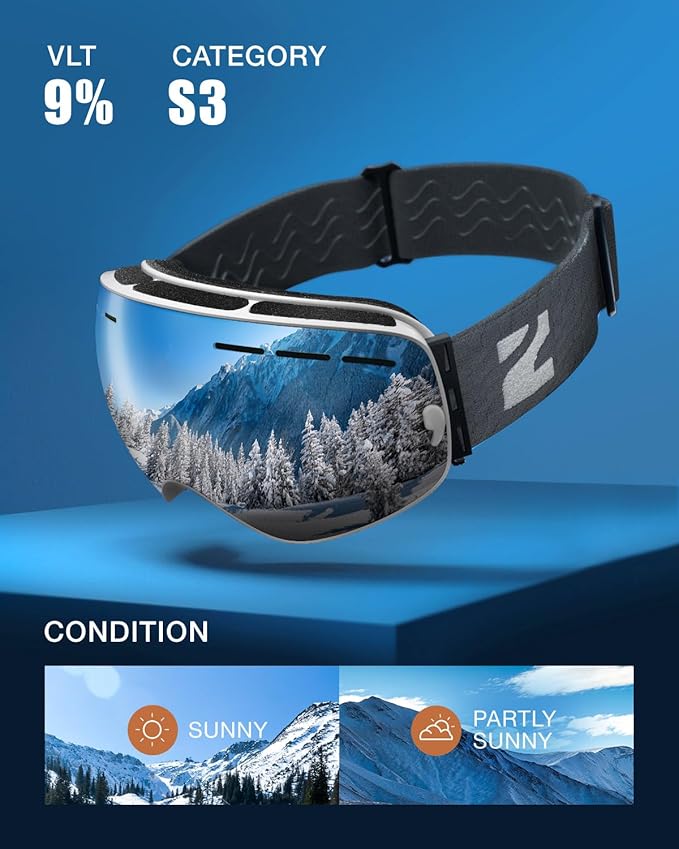 ZIONOR X Ski Goggles - OTG Snowboard Goggles Detachable Lens for Men Women Adult