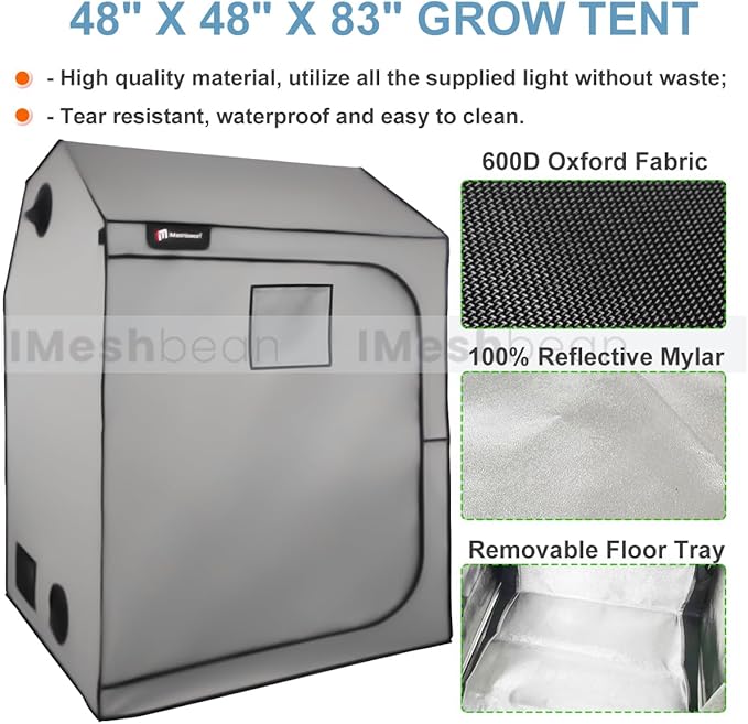Grow Tent Kit, Complete 4x4 ft High Reflective Mylar Hydroponics Indoor Plant Growing Tent with LED Grow Light,Carbon Filter Ventilaion Fan Growing System+Accesseries (48" x 48" x 83" - Gray)