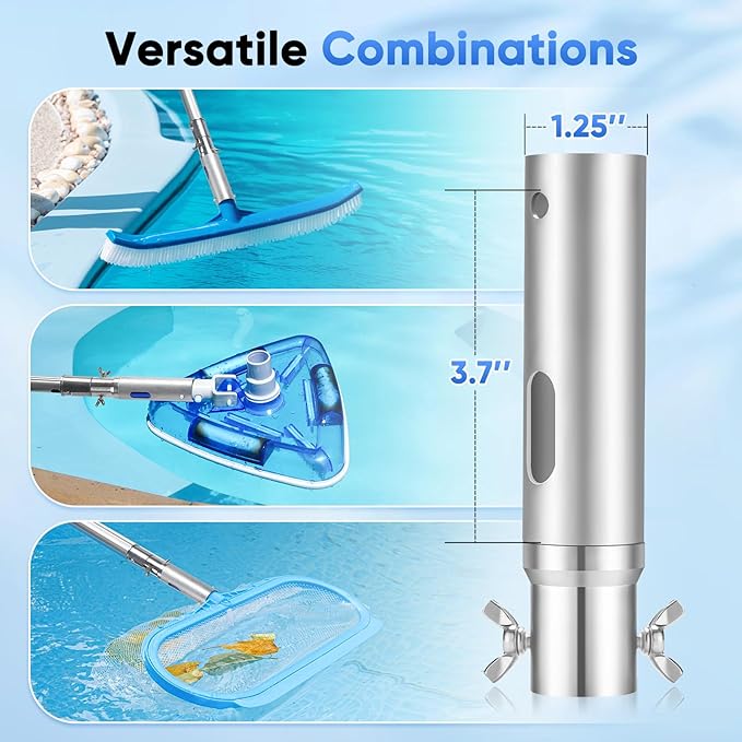 GADFISH Pool Pole Telescopic, 16FT Reach Aluminium Telescoping Pole with 4 Baffle Locks, Universal Extension Pole for Skimmer Nets, Rakes, Brushes and Vacuum Heads -Swimming Pool Cleaning Tools