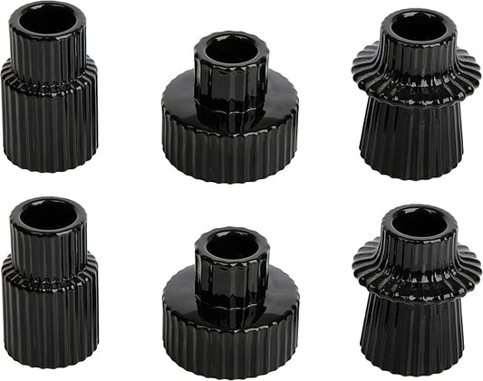 Vixdonos Taper Glass Candlestick Holders Tealight Candle Holders for Table Centerpieces, Wedding Decor and Dinner Party (6 Pcs, Black)