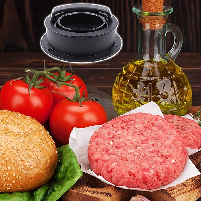 Burger Press, Hamburger Press Patty Maker With 100Pcs Hamburger Patty Paper, 3 in 1 Non Stick Patty Mold for Stuffed Burgers, Sliders, Veggie Beef Burger, Kitchen Barbecue Tool Grilling Accessories