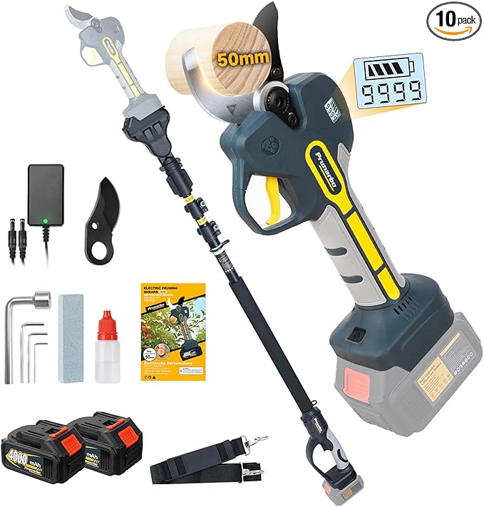 2-in-1 Pole Pruning Shears Cordless, 50mm 2" Cutting Diameter Electric Secateurs & 9.2ft Reach Telescopic Rod Compatible with Makita 18V Battery Powered Pruner Professional for Tree Trimming
