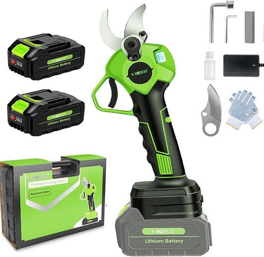 Electric Pruning Shears Cordless,1.6" Diameter Battery Powered Pruning Shears with LCD Display, 900W Brushless Motor Cordless Pruner, Power Scissors for Gardening with 2Pcs 2000mAh Battery