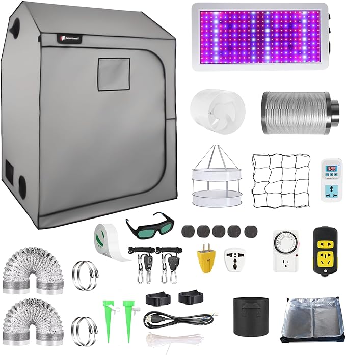 Grow Tent Kit, Complete 4x4 ft High Reflective Mylar Hydroponics Indoor Plant Growing Tent with LED Grow Light,Carbon Filter Ventilaion Fan Growing System+Accesseries (48" x 48" x 83" - Gray)