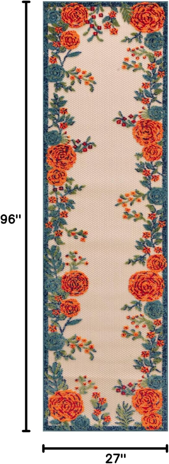 Nourison Aloha Indoor/Outdoor Ivory Multicolor 2'3" x 8' Area -Rug, Easy -Cleaning, Non-Shedding, Bed Room, Living Room, Dining Room, Backyard, Deck, Patio (2x8)" }