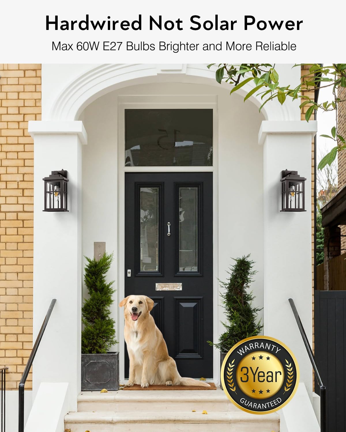 Bronze Dusk to Dawn Outdoor Lighting, 2 Pack Porch Lights, Outdoor Wall Lights with Tempered Glass, Light Fixture for House, Garden, Entryway, Doorway, Waterproof