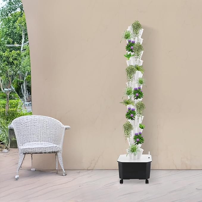 12-Tier 60-Hole Indoor Hydroponic Grow Tower, Vertical Garden System with 6.6Gal Tank & Water Pump, Self-Watering for Herbs, Lettuce, Strawberries, Space Saving Indoor Gardening for Home, Apartment