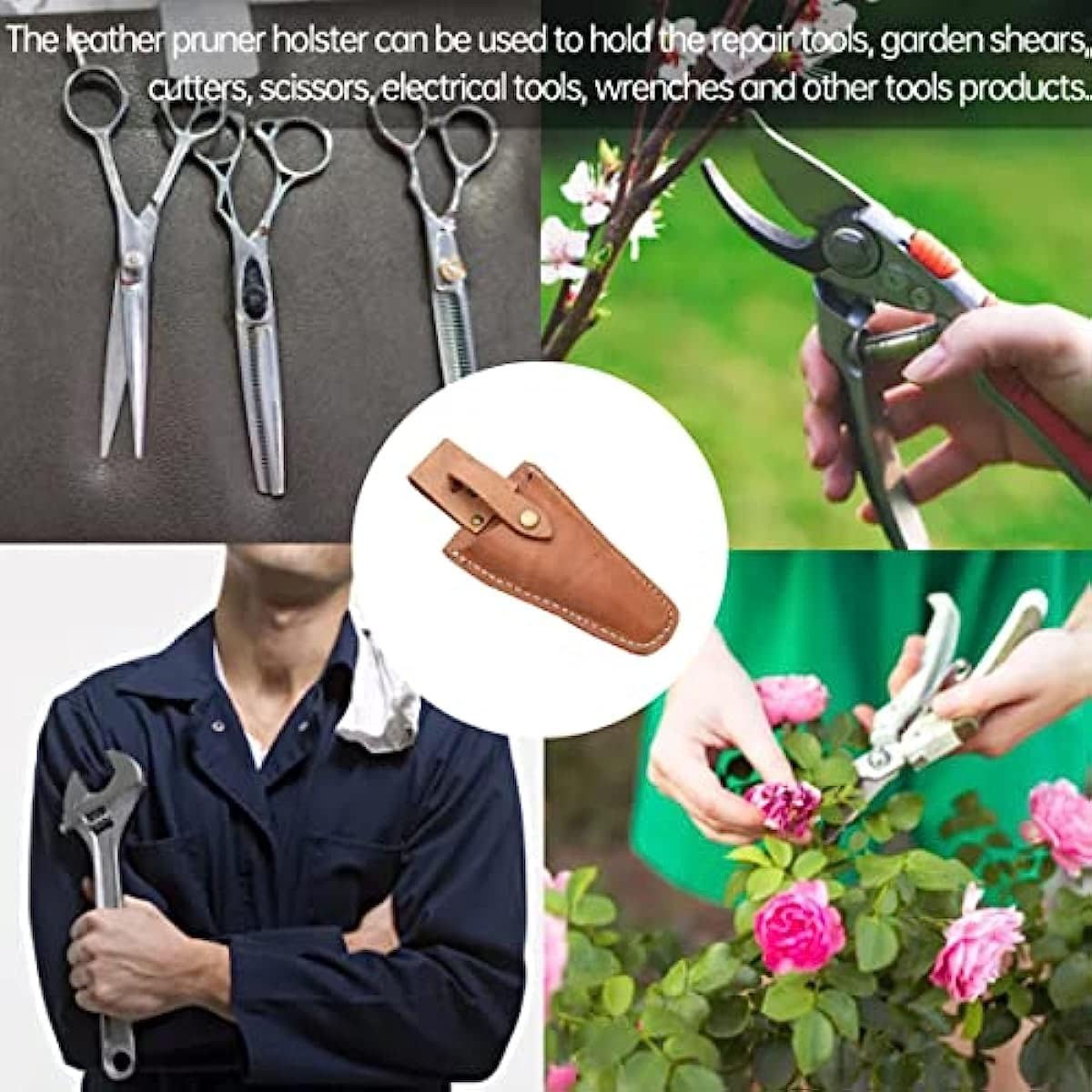 Leather Sheath for Scissors, 1Pack Leather Sheath Tool Holsters, Garden Pruner Sheath, Belt Holder Pouch Bag, Protective Leather Cover, Leather Hand Pruner Sheath for Garden Pliers with Snap