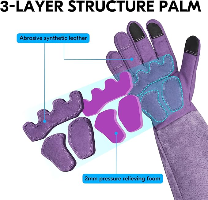 Vgo... Ladies' Synthetic Leather Extended Pig Split Leather Cuff Rose Pruning Thorn Proof Garden Gloves (Size S, Purple,SL6592W)