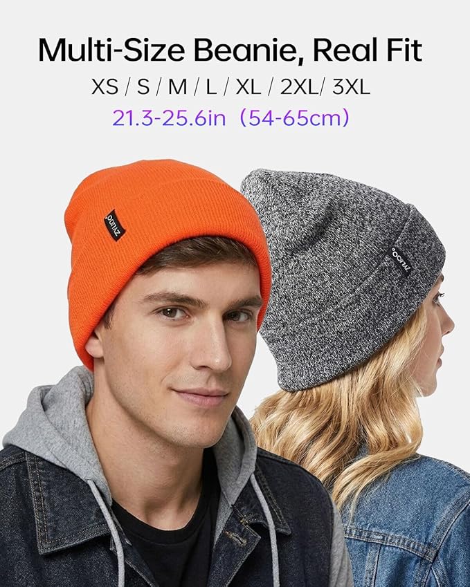 Zylioo Oversize Beanie Hats, XXL Big Size Ribbed Knit Cuffed Winter Hat for Cold Weather, Warm Skull Watch Cap