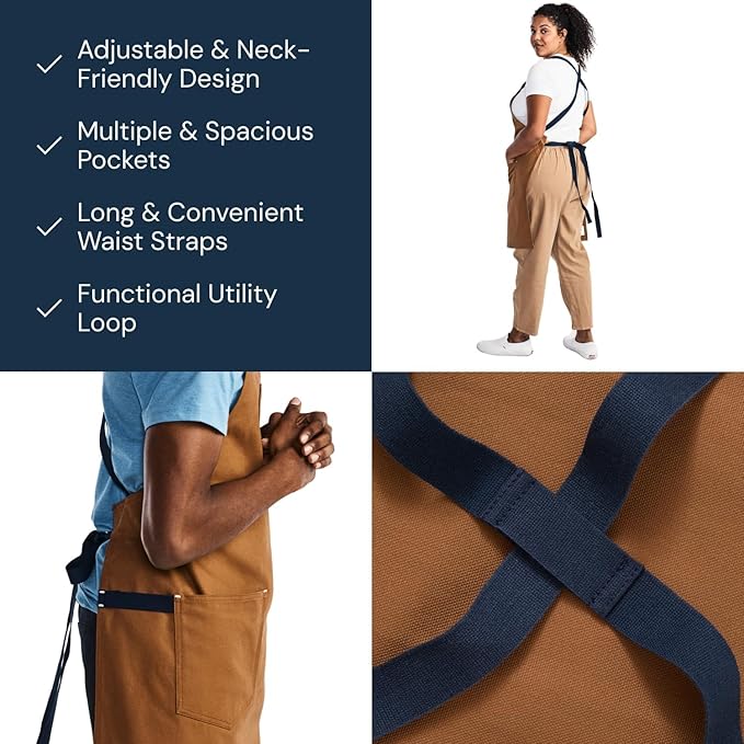 hedley & bennett Crossback Apron - Crossback Chef Apron with Pockets - 100% Cotton Canvas, 8oz - Denver Brown
