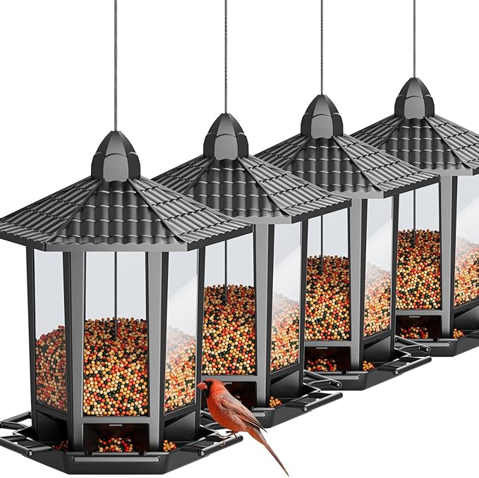 Birdream 4 Pack Bird Feeders for Outdoor Hanging, 10 LB Fun Installation Retro Pagoda Design Bird Feeder, Attracting Wild Birds Chickadees Goldfinches Cardinals Finches and Sparrows
