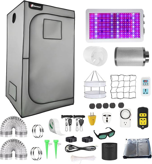 Grow Tent Kit, Complete 2.6x2.6 ft High Reflective Mylar Hydroponics Indoor Plant Growing Tent with LED Grow Light Carbon Filter Ventilaion Fan Growing System+Accesseries (32" x 32" x 63" - Gray)