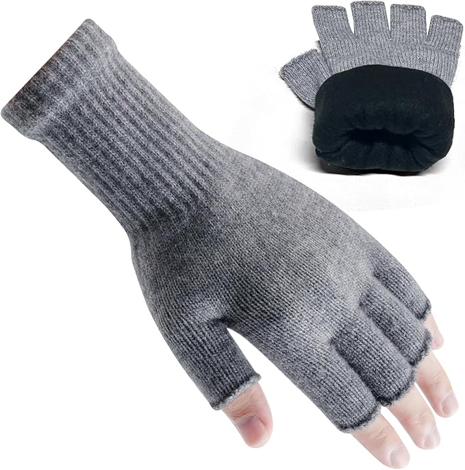 Rahhint Alpaca Wool Fingerless Gloves for Men Women Double-Layer Winter Gloves Warm Windproof Knitted for Typing Driving