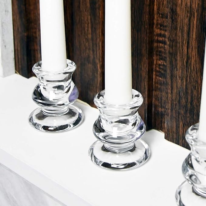 Clear Glass Candlestick Holders, Set of 4 Taper Candle Holders for Wedding, Decoration and Dinning